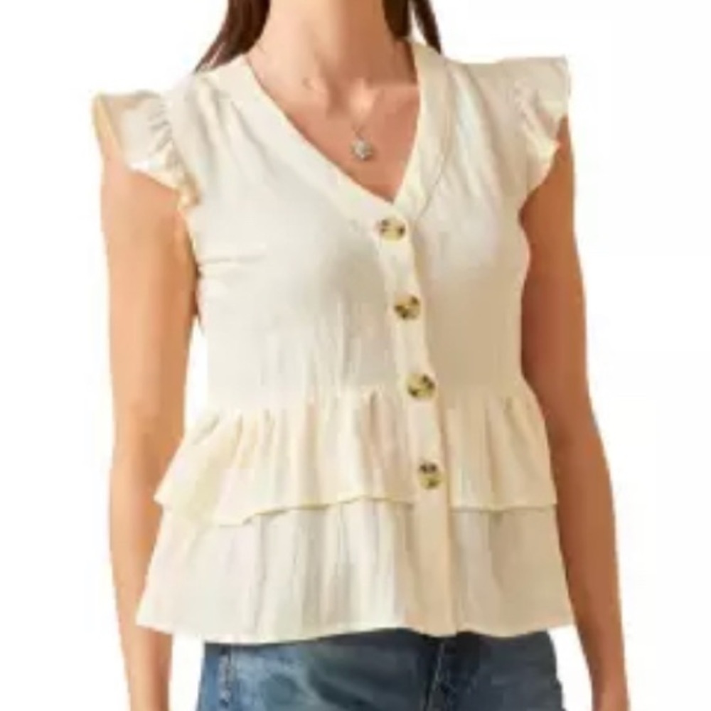 Hayden Los Angeles Sydney Ruffle Hem Top in Stone Off-White Size Large NWT